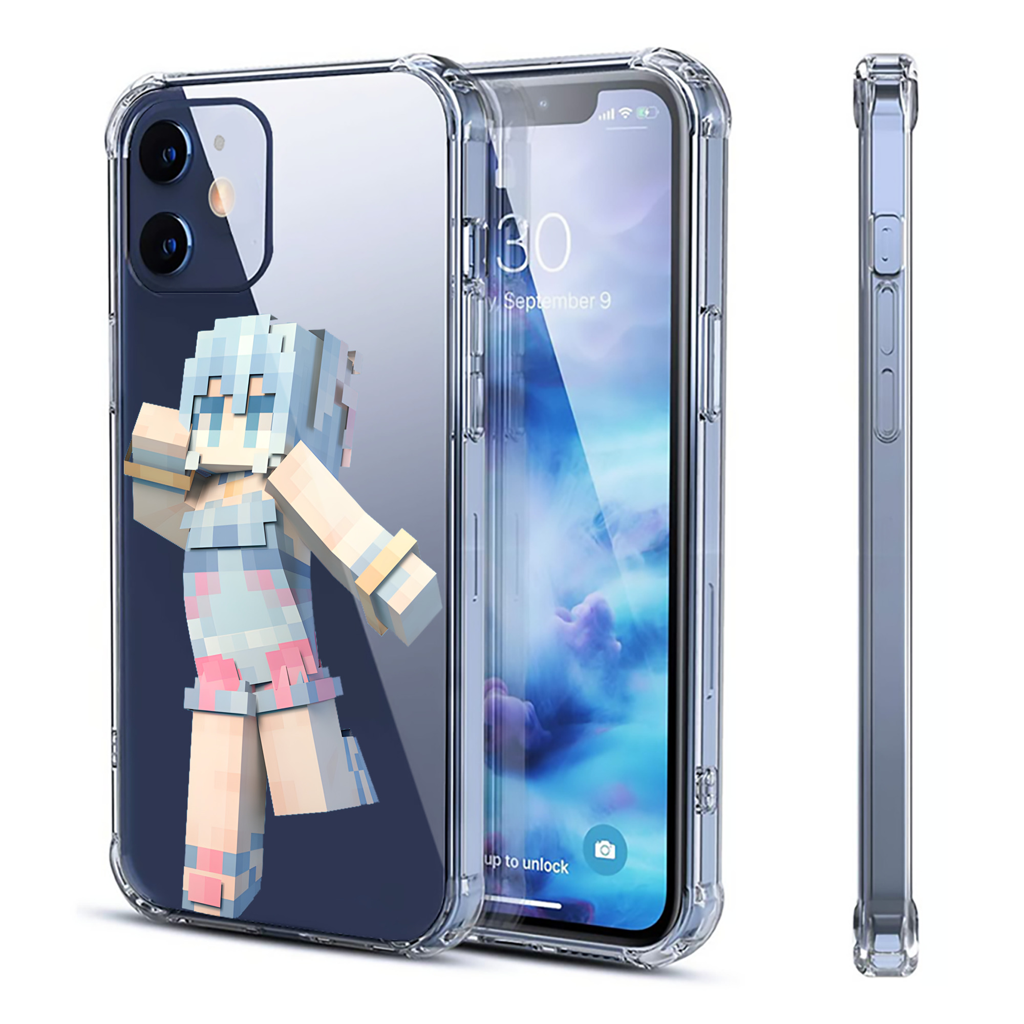（画像用） マインクラフト ブロックの世界 Minecraft MC Block world 【iPhone 12シリーズ対応】透明スマホケース（クリアソフトケース）